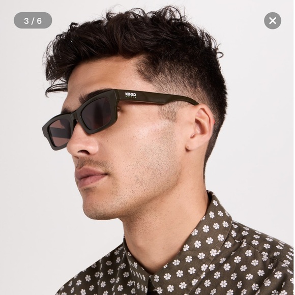 Kenzo AKA Narrow Rectangular Sunglasses in Shiny Dark Green/Brown - Picture 4 of 7
